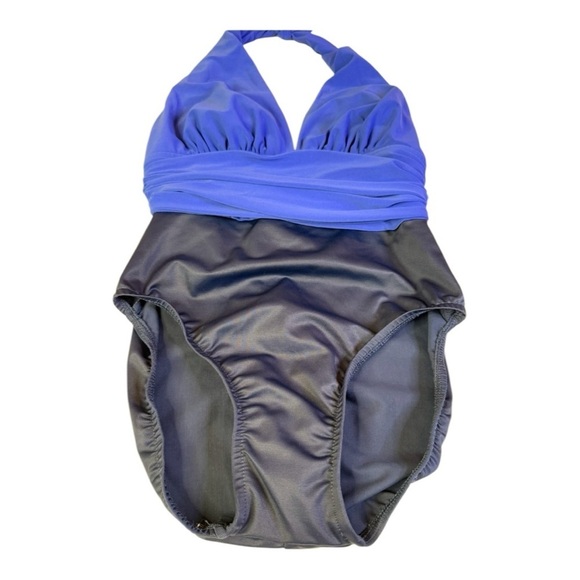 MagicSuit Tummy Control Halter Cinched Waist Colorblock Twilight Blue Size 8 - Picture 6 of 16